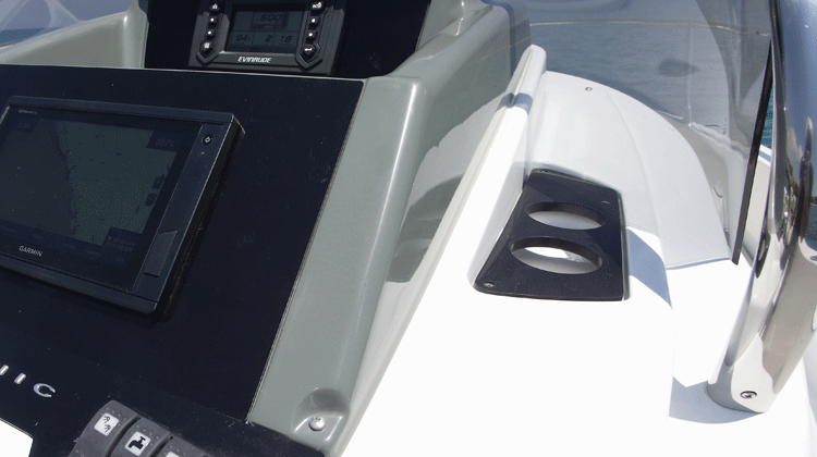 Beverage holders at console, sundeck and stern